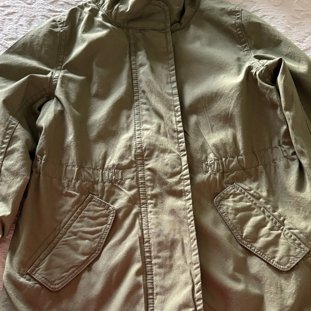 Baby Gap Girls Olive Green Hooded Jacket Gently Loved 5 Floral Lining